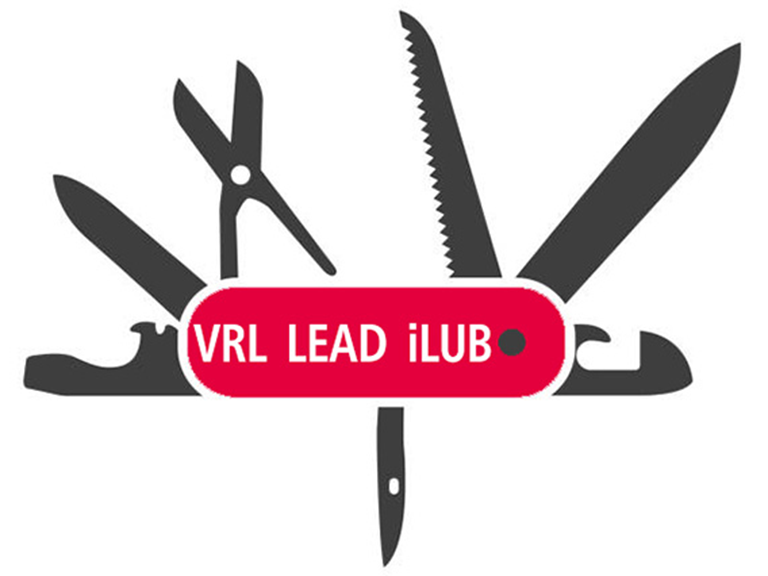 Zu sehen ist ein Taschenmesser-Icon mit den Schriftzügen "VRL" "LEAD" und "iLUB"