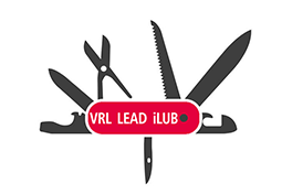 Zu sehen ist ein Taschenmesser-Icon mit den Schriftzügen "VRL" "LEAD" und "iLUB"